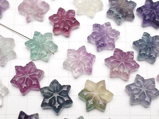 [Video] Multicolor Fluorite AAA - Snow Crystal Motif 18x15mm [Drilled Hole] 5pcs