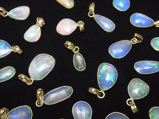 [Video]High Quality Ethiopian Opal AAA- Free Form Rose Cut Pendant 18KGP 1pc