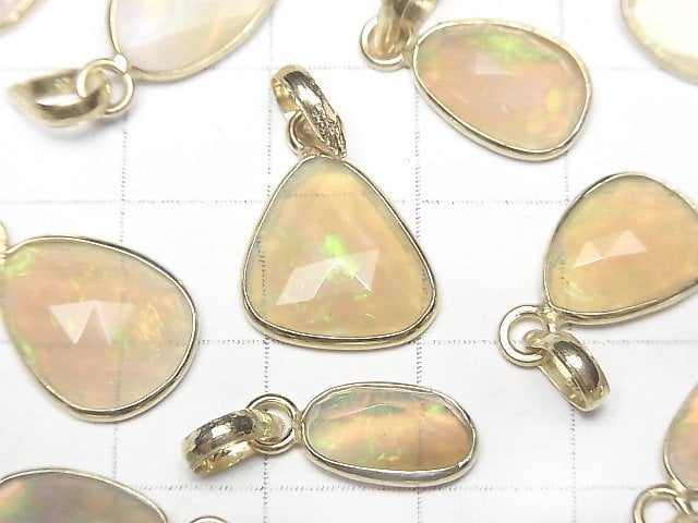 [Video] High Quality Ethiopian Opal AAA- Freeform Rose Cut Pendant 18KGP [Yellow] 1pc