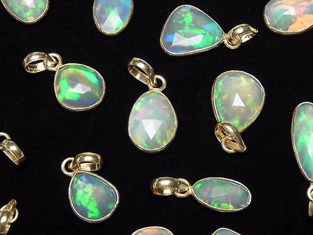 [Video] High Quality Ethiopian Opal AAA- Freeform Rose Cut Pendant 18KGP [Yellow] 1pc