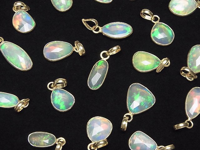 [Video] High Quality Ethiopian Opal AAA- Freeform Rose Cut Pendant 18KGP [Yellow] 1pc