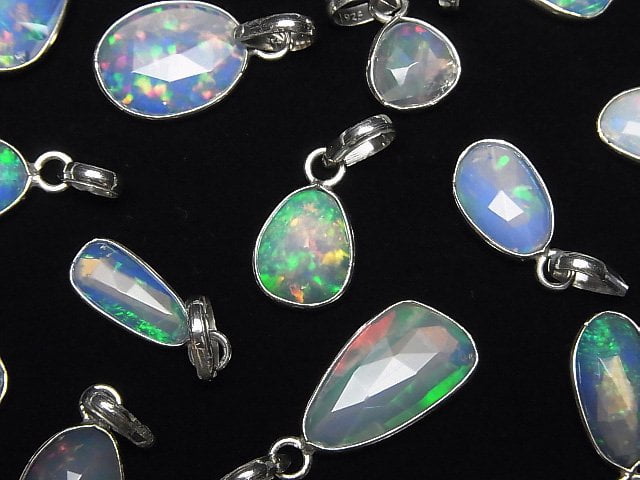 [Video]High Quality Ethiopian Opal AAA- Free Form Rose Cut Pendant Silver925 1pc