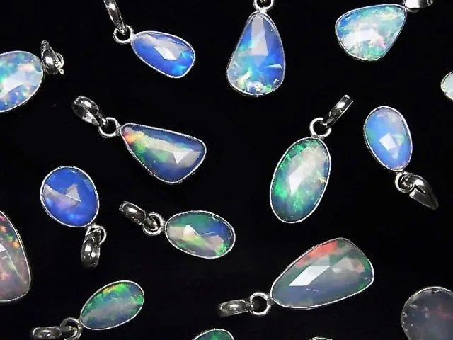 [Video]High Quality Ethiopian Opal AAA- Free Form Rose Cut Pendant Silver925 1pc