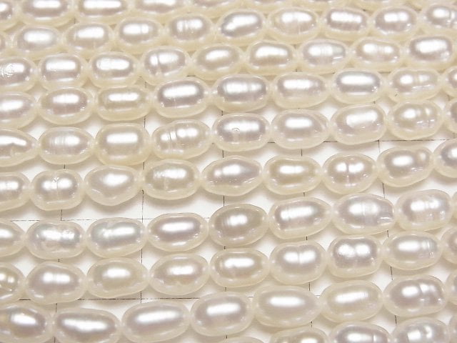 [Video]Fresh Water Pearl AA+ Rice 7x5x5mm White 1strand beads (aprx.13inch/33cm)