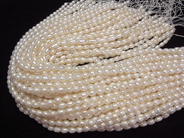 [Video]Fresh Water Pearl AA+ Rice 7x5x5mm White 1strand beads (aprx.13inch/33cm)