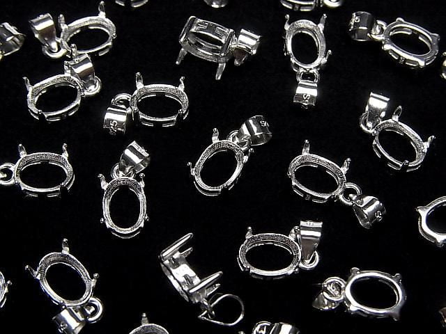 [Video] Silver925 Pendant Frame Oval Faceted 7x5mm Rhodium Plated 1pc