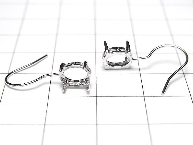 [Video]Silver925 Earwire Frame (Prong Setting)Oval Faceted 7x5mm Rhodium Plated 1pair