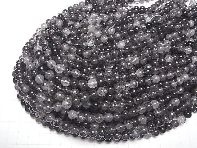 [Video]Tourmaline Quartz AAA- Round 8mm half or 1strand beads (aprx.15inch/37cm)