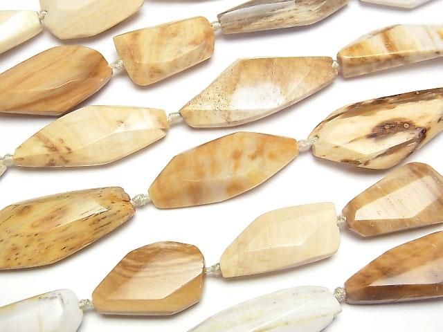 [Video]Petrified Wood Flat Faceted Nugget 1strand beads (aprx.15inch/37cm)