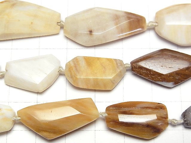 [Video]Petrified Wood Flat Faceted Nugget 1strand beads (aprx.15inch/37cm)