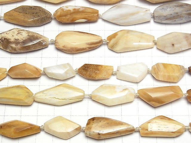 [Video]Petrified Wood Flat Faceted Nugget 1strand beads (aprx.15inch/37cm)