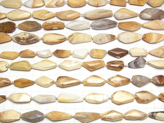 [Video]Petrified Wood Flat Faceted Nugget 1strand beads (aprx.15inch/37cm)