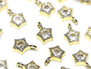 Metal Star Motif Charms, 9.5x6.5mm, Gold (with CZ), 3 Pieces