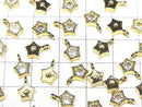 Metal Star Motif Charms, 9.5x6.5mm, Gold (with CZ), 3 Pieces