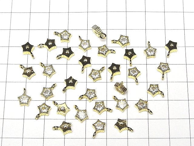 Metal parts star motif charm 9.5x6.5mm gold color (with CZ) 3pcs