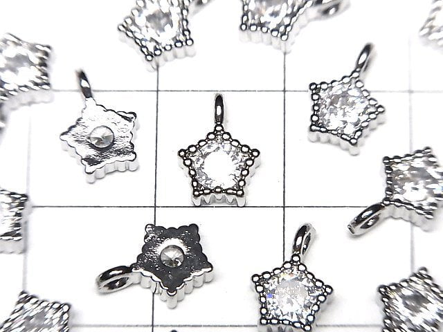 Metal parts star motif charm 9.5x6.5mm silver color (with CZ) 3pcs