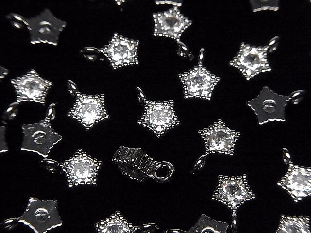 Metal parts star motif charm 9.5x6.5mm silver color (with CZ) 3pcs