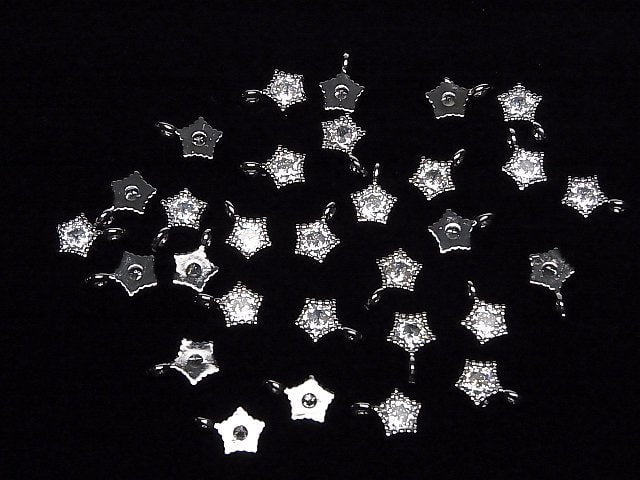 Metal parts star motif charm 9.5x6.5mm silver color (with CZ) 3pcs