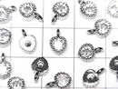 Metal parts heart motif charm 8.5x6mm silver color (with CZ) 3pcs