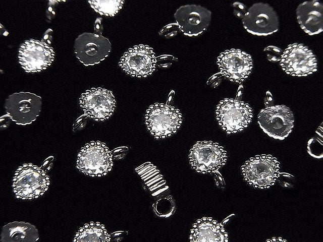 Metal parts heart motif charm 8.5x6mm silver color (with CZ) 3pcs