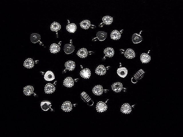 Metal parts heart motif charm 8.5x6mm silver color (with CZ) 3pcs