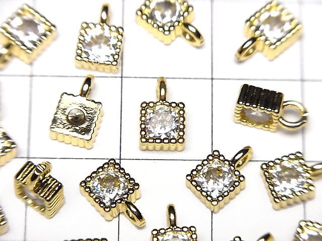 Metal parts Square charm 8x5mm gold color (with CZ) 3pcs