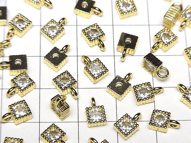 Metal parts Square charm 8x5mm gold color (with CZ) 3pcs