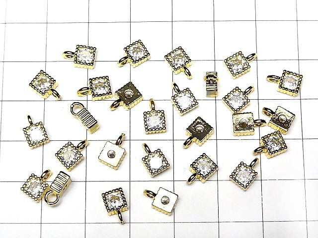 Metal parts Square charm 8x5mm gold color (with CZ) 3pcs