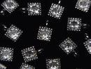 Metal Square Charms, 8x5mm, Silver (with CZ), 3pcs