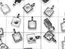 Metal Square Charms, 8x5mm, Silver (with CZ), 3pcs