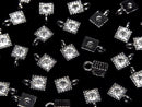 Metal Square Charms, 8x5mm, Silver (with CZ), 3pcs