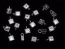 Metal Square Charms, 8x5mm, Silver (with CZ), 3pcs