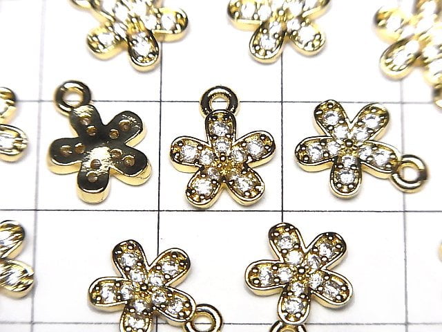 Metal parts flower motif charm 11x9mm gold color (with CZ) 3pcs