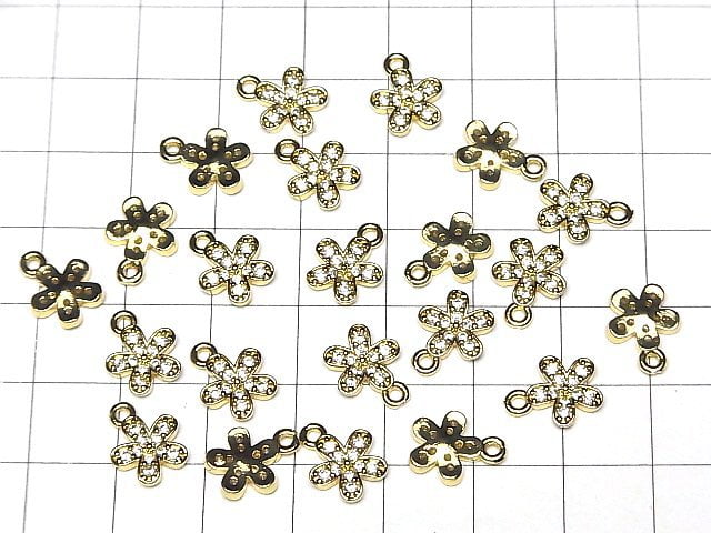 Metal parts flower motif charm 11x9mm gold color (with CZ) 3pcs