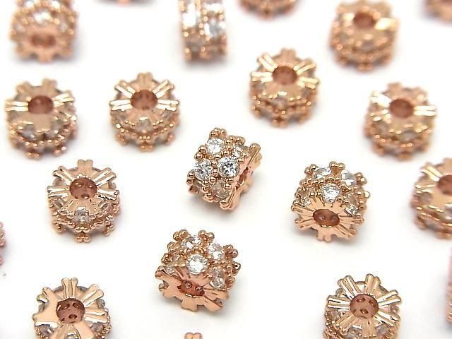 Metall-Rondelle 6,5x6,5x4mm Roségold (mit CZ) 2 Stück