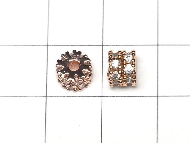 Metal parts Roundel 6.5x6.5x5mm pink gold color (with CZ) 2pcs