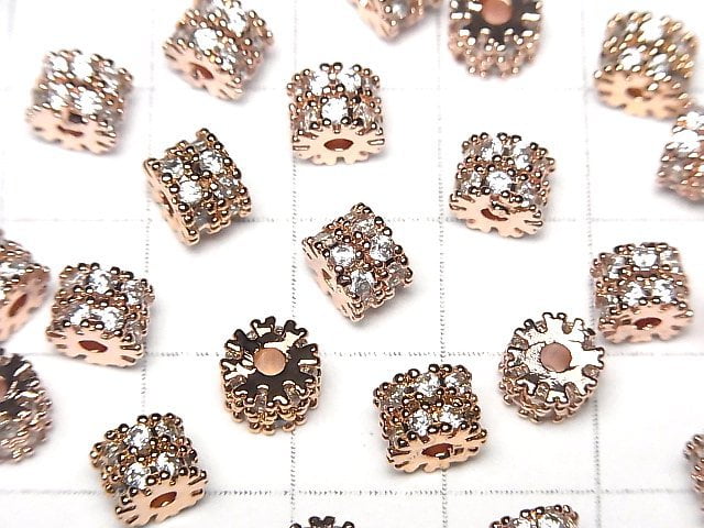 Metal parts Roundel 6.5x6.5x5mm pink gold color (with CZ) 2pcs