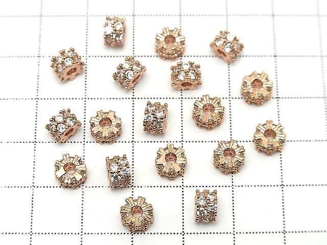 Rondelle Métal 6.5x6.5x4mm Or Rose (avec Zircon Cubique) 2 pièces