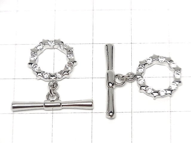 Metal parts Toggle Star pattern Silver color (with CZ) 1pc