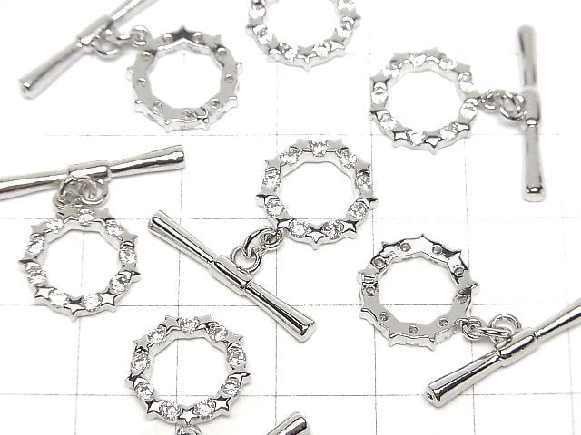 Metal parts Toggle Star pattern Silver color (with CZ) 1pc