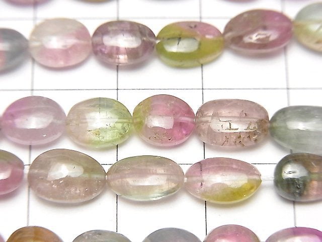 [Video]High Quality Bi-color Tourmaline AAA- Oval -Flat Nugget half or 1strand beads (aprx.13inch/32cm)