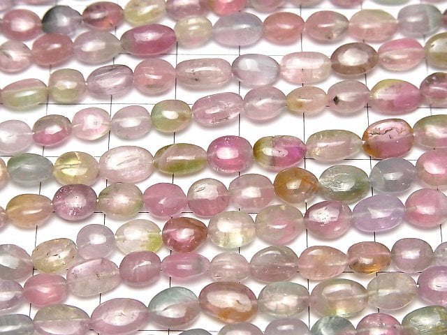 [Video]High Quality Bi-color Tourmaline AAA- Oval -Flat Nugget half or 1strand beads (aprx.13inch/32cm)