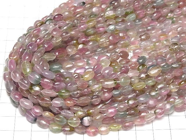 [Video]High Quality Bi-color Tourmaline AAA- Oval -Flat Nugget half or 1strand beads (aprx.13inch/32cm)