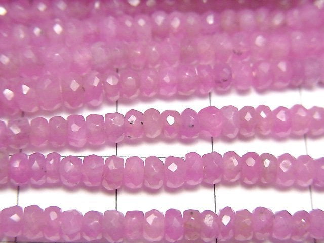 [Video] High Quality! Unheated Pink Sapphire AAA- Faceted Button Rondelle half or 1strand beads (aprx.16inch/39cm)