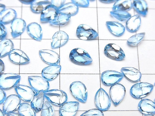 [Video]High Quality Swiss Blue Topaz AAA Loose stone Pear shape Faceted 6x4mm 5pcs