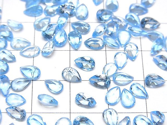 [Video]High Quality Swiss Blue Topaz AAA Loose stone Pear shape Faceted 6x4mm 5pcs