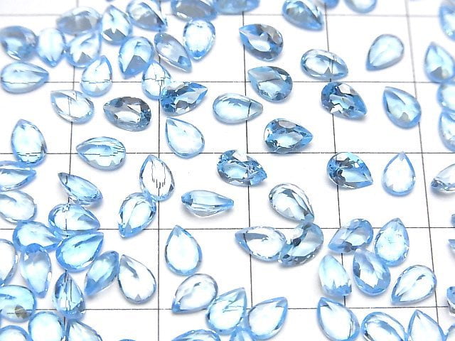 [Video]High Quality Swiss Blue Topaz AAA Loose stone Pear shape Faceted 6x4mm 5pcs