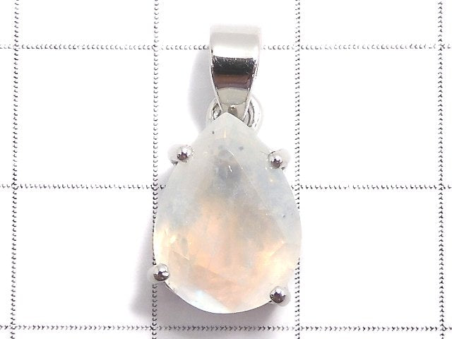 [Video][One of a kind] High Quality Rainbow Moonstone AAA Faceted Pendant Silver925 NO.5