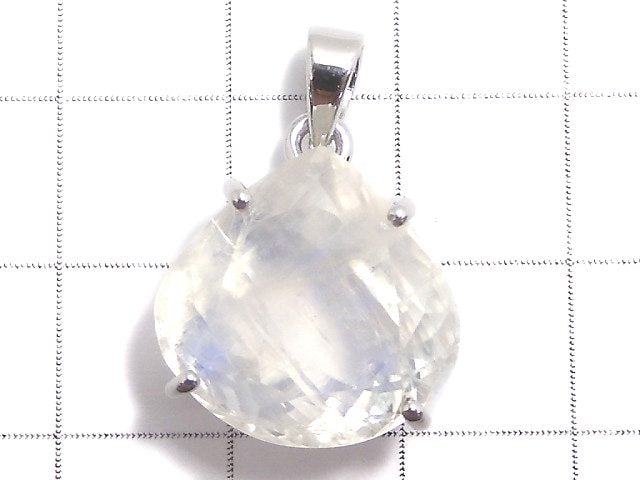 [Video][One of a kind] High Quality Rainbow Moonstone AAA Faceted Pendant Silver925 NO.10
