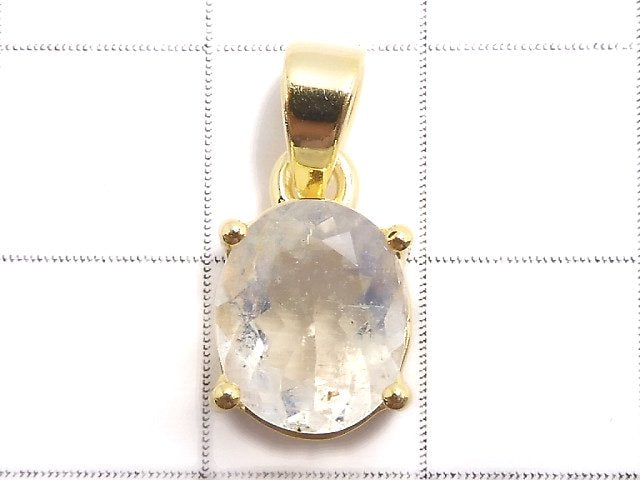 [Video][One of a kind] High Quality Rainbow Moonstone AAA Faceted Pendant 18KGP NO.12